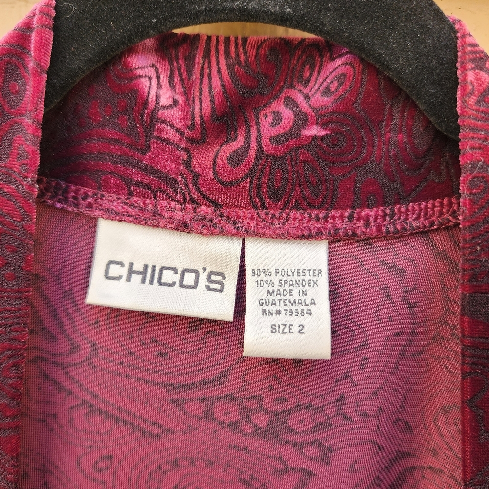 Chicos 2 Velvet Burnout Open Longline Cardigan Burgandy Art Lagenlook Whimsigoth